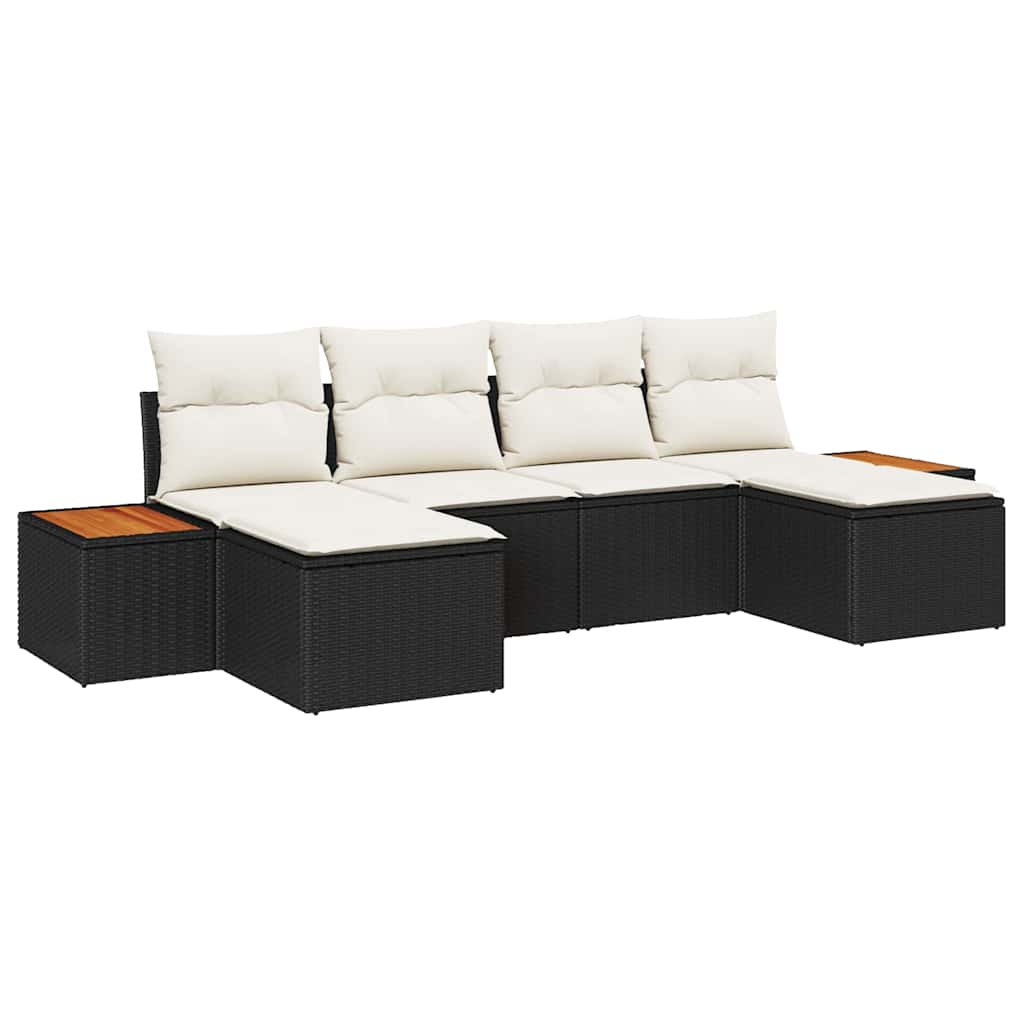 Tuin Sofa Set met kussen 6 pcs Zwart poly rattan is nu te koop bij PeponiXL, paradijselijk wonen!