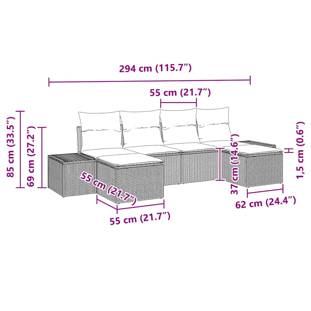 Tuin Sofa Set met kussen 6 pcs Zwart poly rattan is nu te koop bij PeponiXL, paradijselijk wonen!