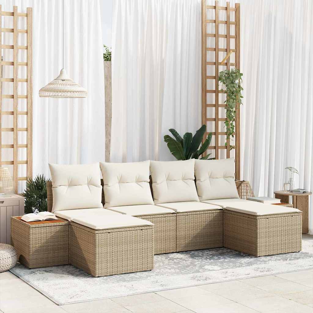 Tuin Sofa Set met kussen 6 pcs Beige poly rattan