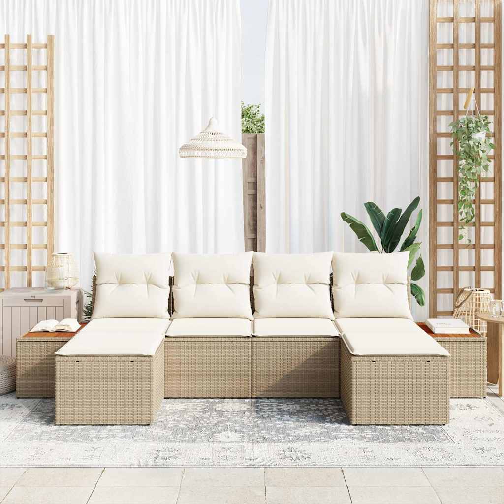 Tuin Sofa Set met kussen 6 pcs Beige poly rattan