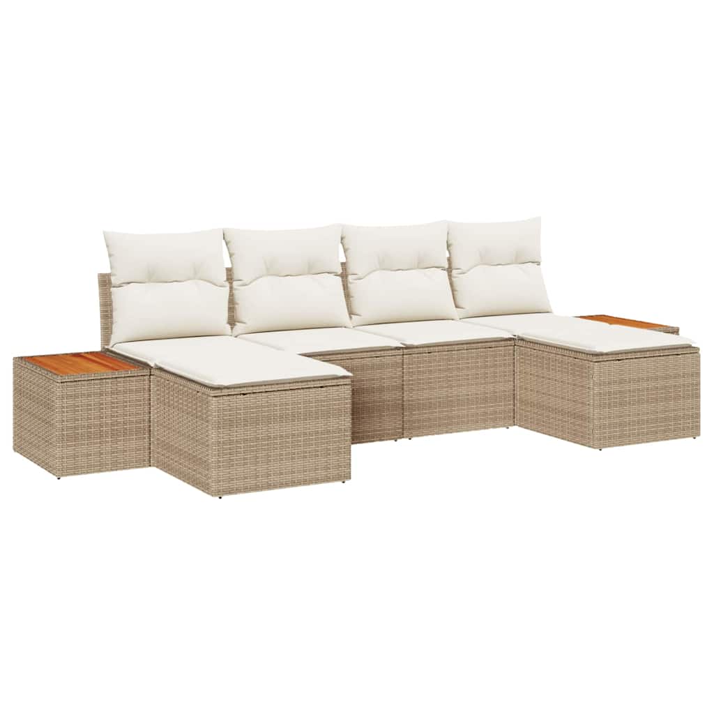 Tuin Sofa Set met kussen 6 pcs Beige poly rattan