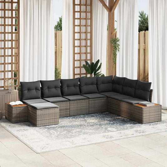 Tuinbankenset met kussen 8 pcs Grijs Poly riet is nu te koop bij PeponiXL, paradijselijk wonen!
