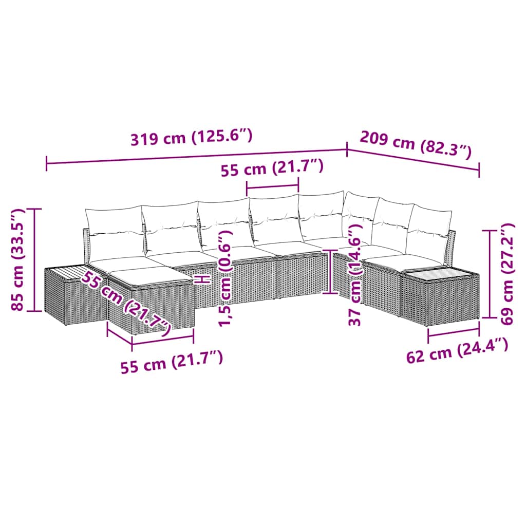 Tuinbankenset met kussen 8 pcs Grijs Poly riet is nu te koop bij PeponiXL, paradijselijk wonen!