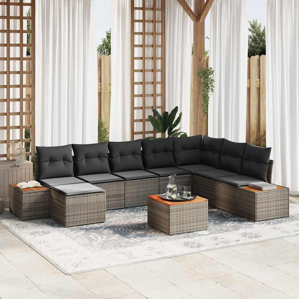 Tuinbankenset met kussen 9 pcs Grijs Poly riet is nu te koop bij PeponiXL, paradijselijk wonen!