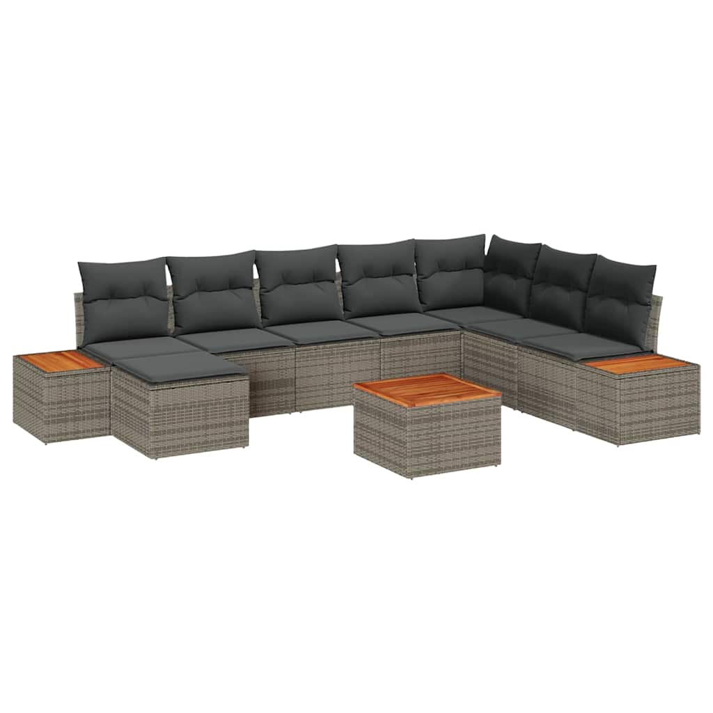 Tuinbankenset met kussen 9 pcs Grijs Poly riet is nu te koop bij PeponiXL, paradijselijk wonen!