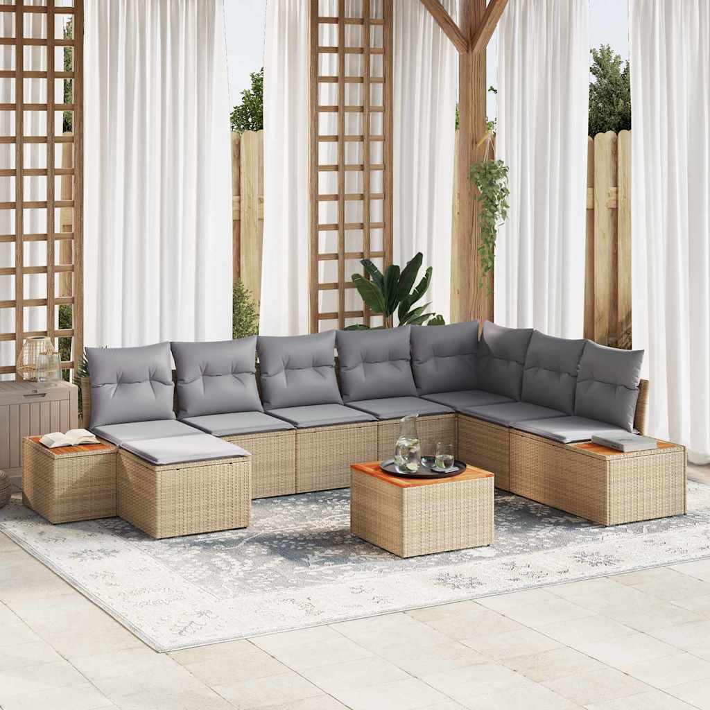 Tuinbankenset met kussen 9 pcs Beige Poly riet is nu te koop bij PeponiXL, paradijselijk wonen!