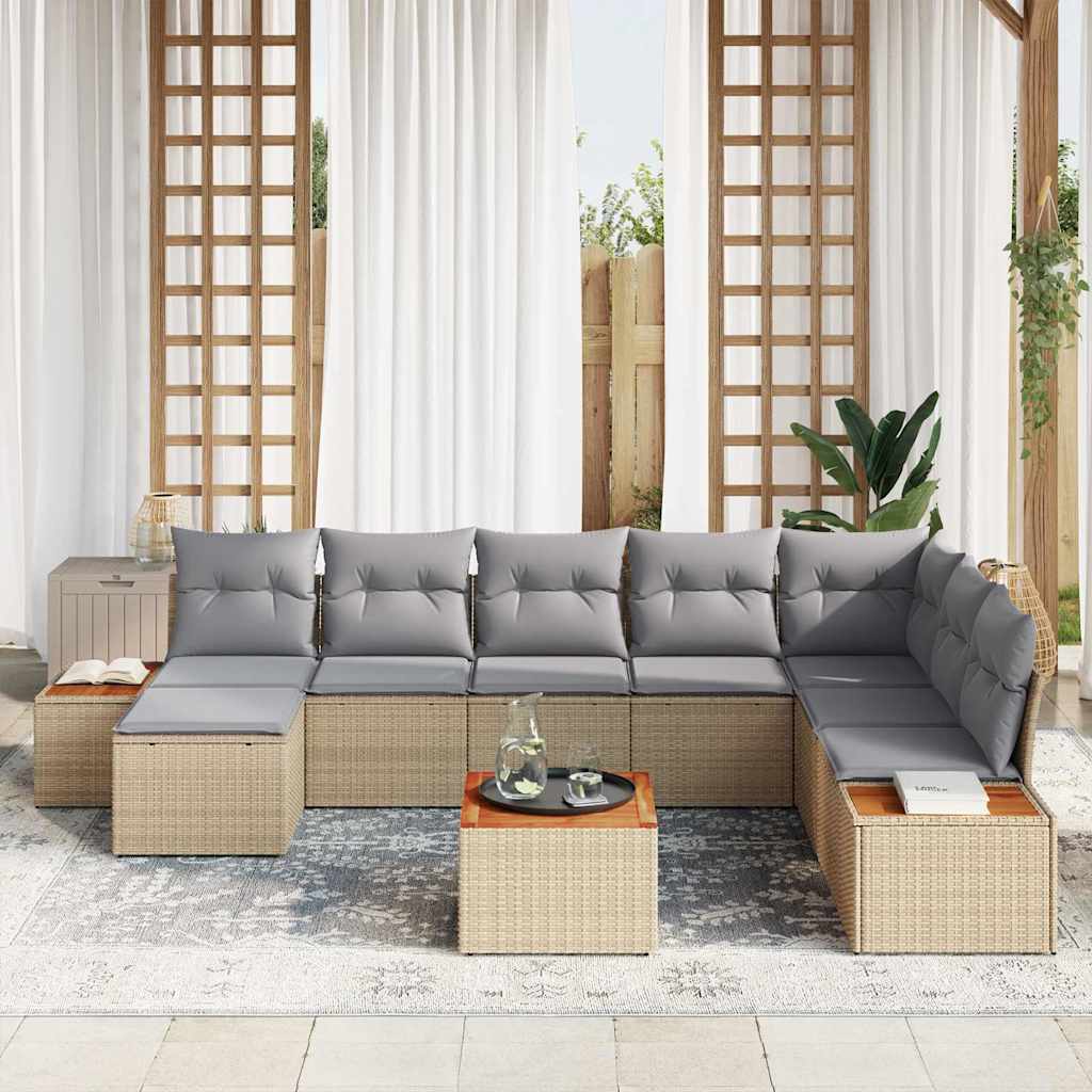 Tuinbankenset met kussen 9 pcs Beige Poly riet is nu te koop bij PeponiXL, paradijselijk wonen!