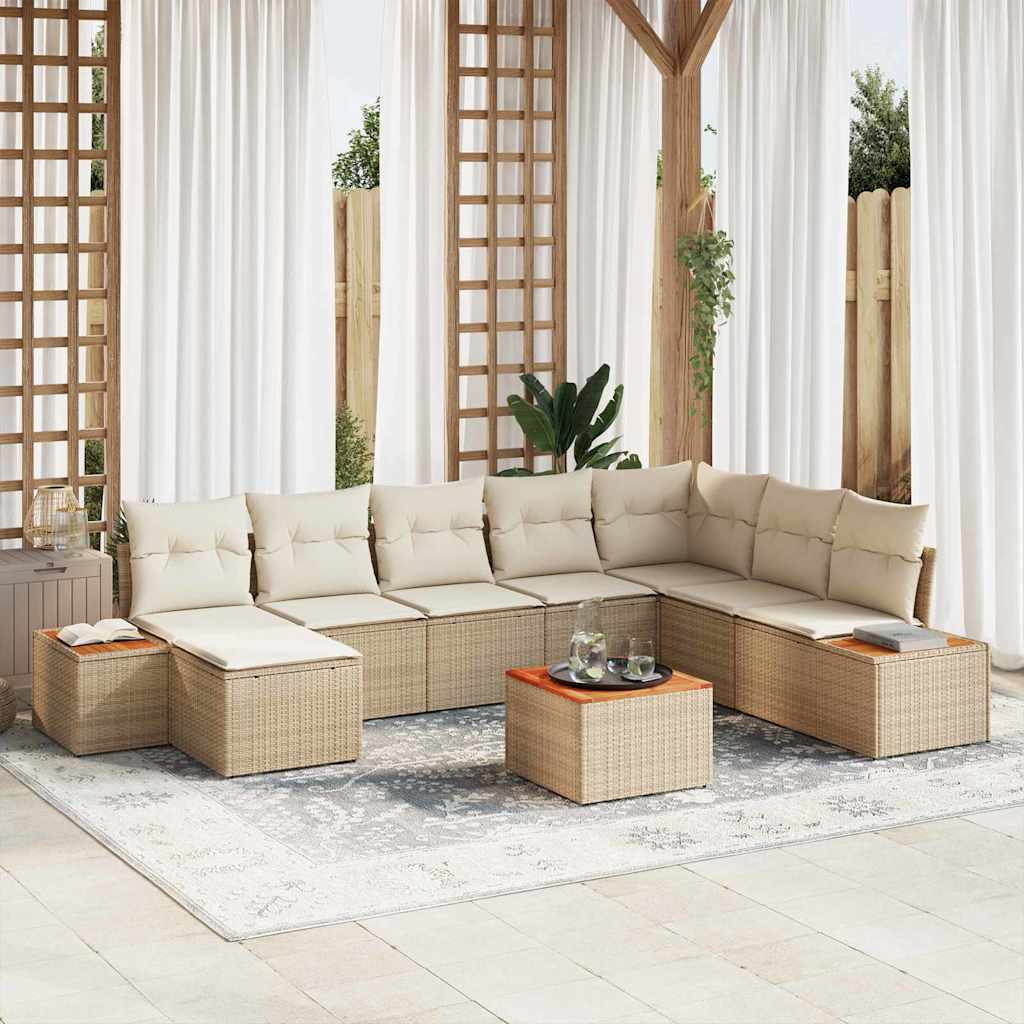 Tuinbankenset met kussen 9 pcs Beige Poly riet is nu te koop bij PeponiXL, paradijselijk wonen!