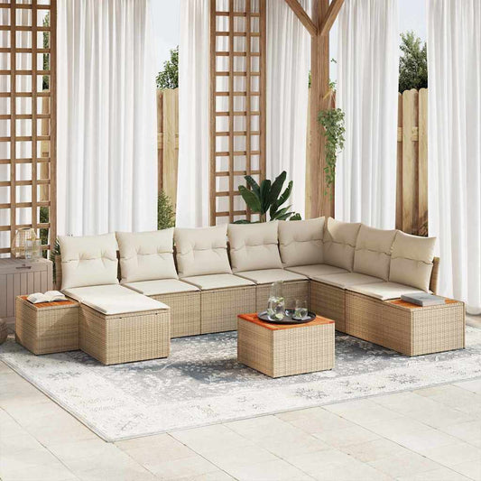 Tuinbankenset met kussen 9 pcs Beige Poly riet is nu te koop bij PeponiXL, paradijselijk wonen!