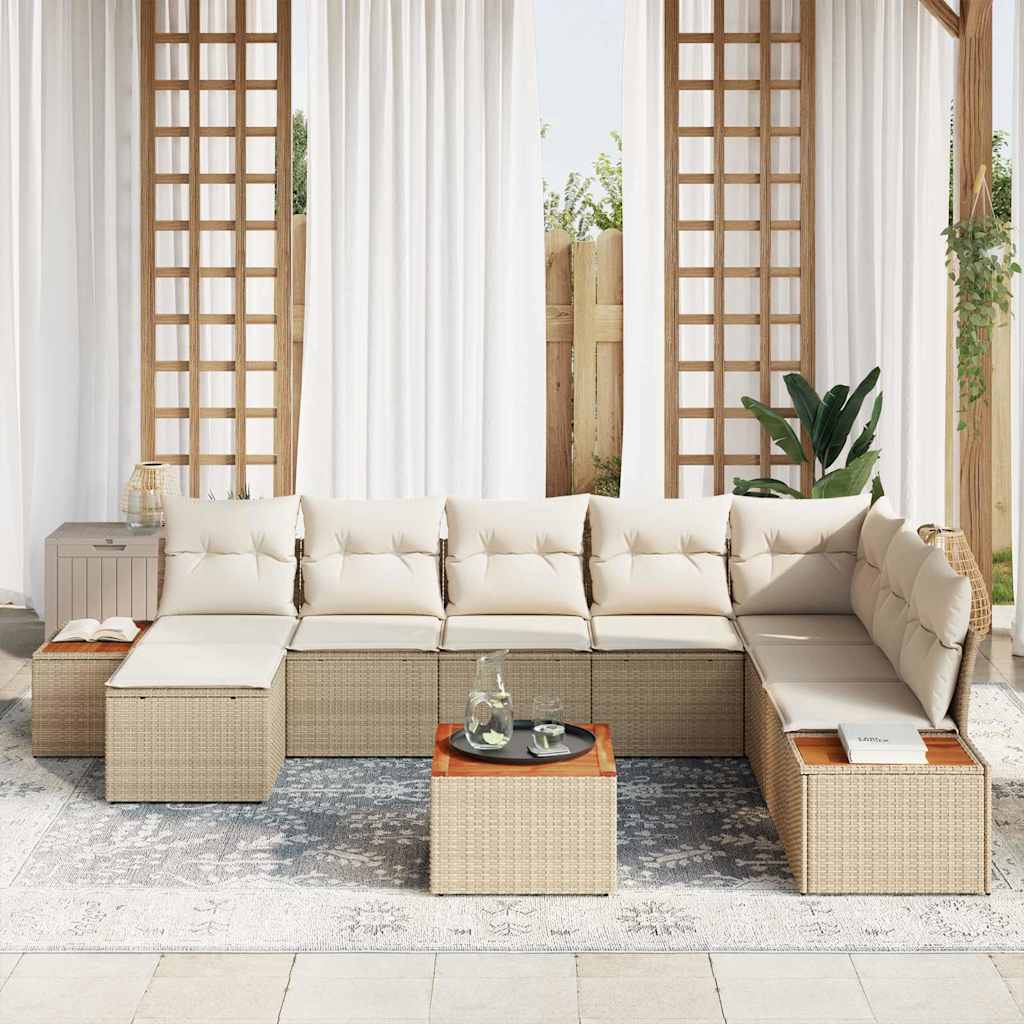 Tuinbankenset met kussen 9 pcs Beige Poly riet is nu te koop bij PeponiXL, paradijselijk wonen!