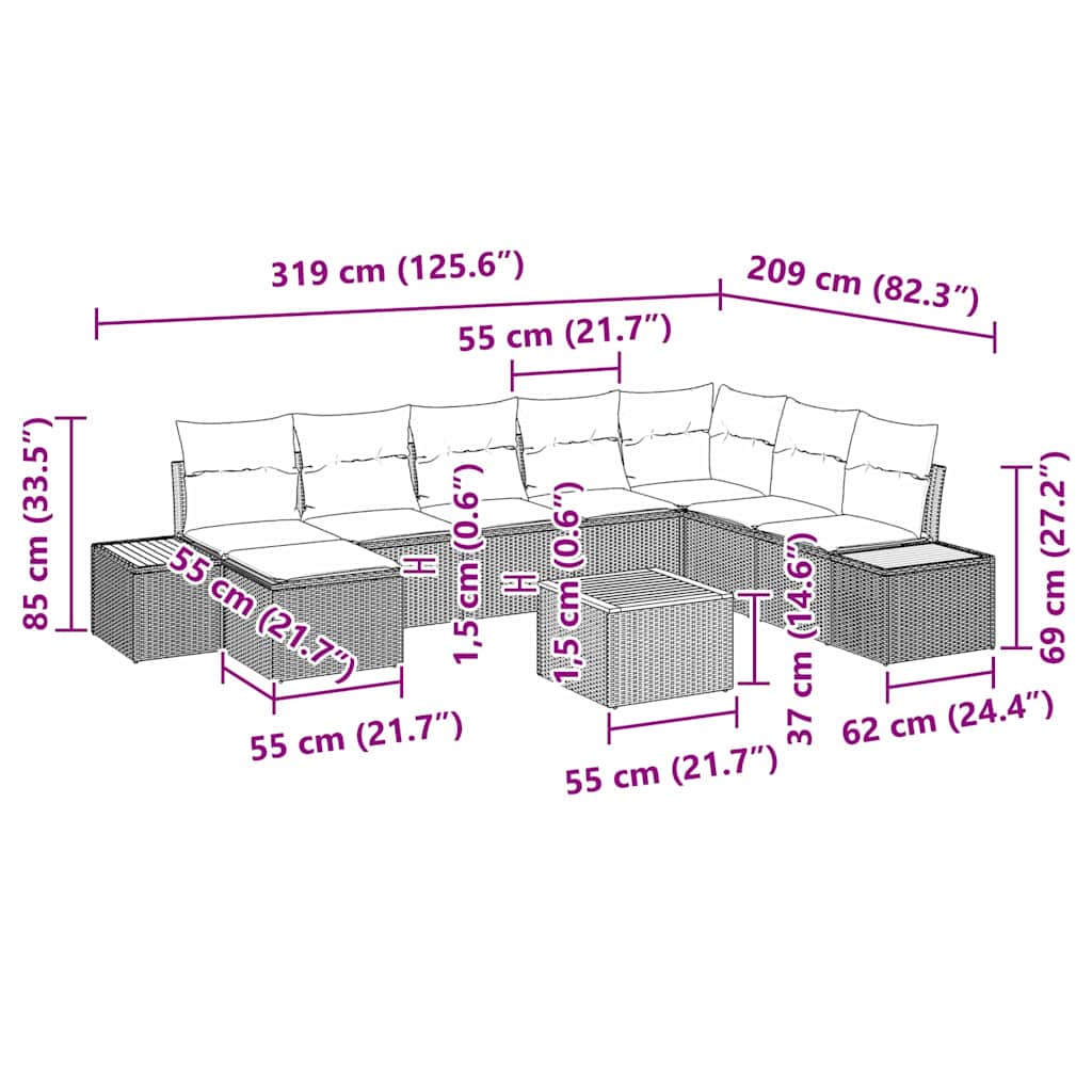Tuinbankenset met kussen 9 pcs Beige Poly riet is nu te koop bij PeponiXL, paradijselijk wonen!