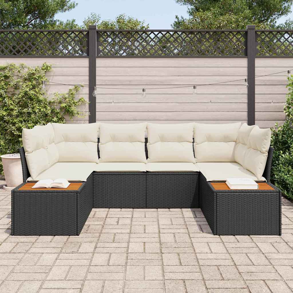 Tuin Sofa Set met kussen 6 pcs Zwart poly rattan is nu te koop bij PeponiXL, paradijselijk wonen!