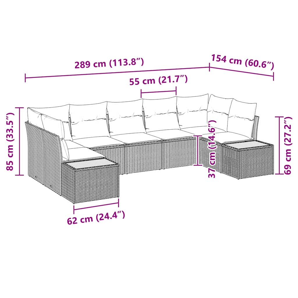 Tuin Sofa Set met kussen 7 pcs Zwart poly rattan is nu te koop bij PeponiXL, paradijselijk wonen!