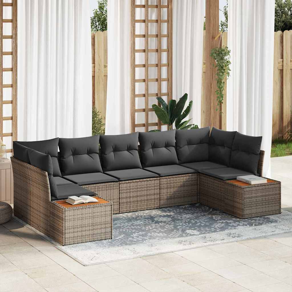 Tuin Sofa Set met kussen 7 pcs Grijs poly rattan is nu te koop bij PeponiXL, paradijselijk wonen!