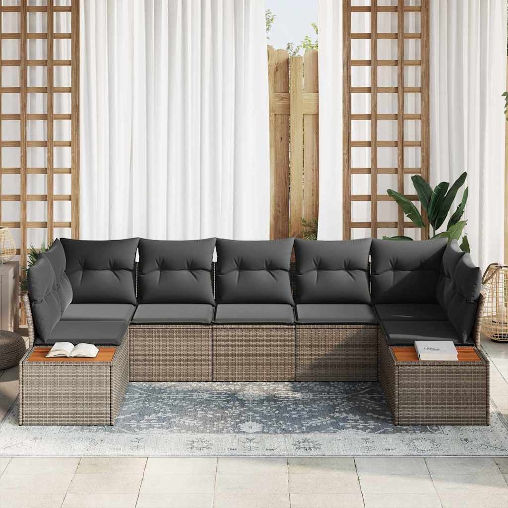 Tuin Sofa Set met kussen 7 pcs Grijs poly rattan is nu te koop bij PeponiXL, paradijselijk wonen!