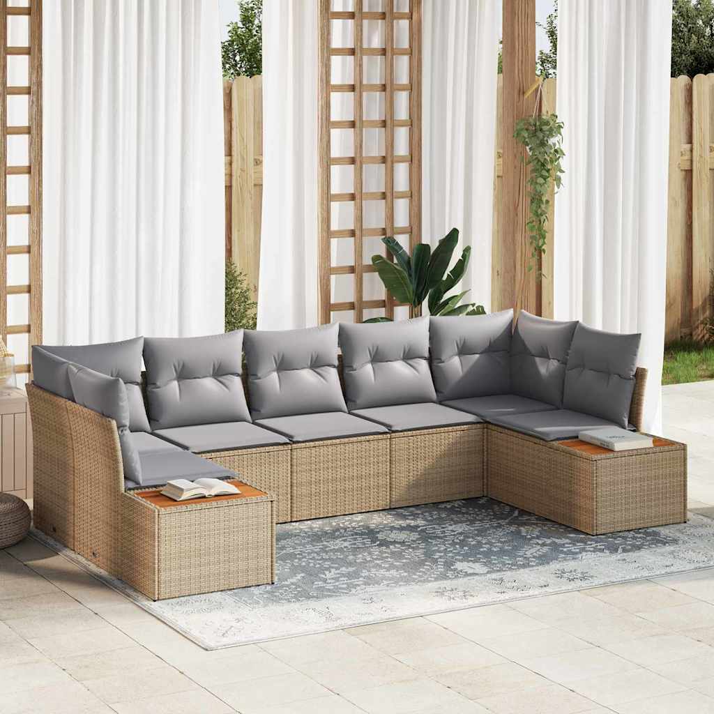 Tuin Sofa Set met kussen 7 pcs Beige poly rattan is nu te koop bij PeponiXL, paradijselijk wonen!