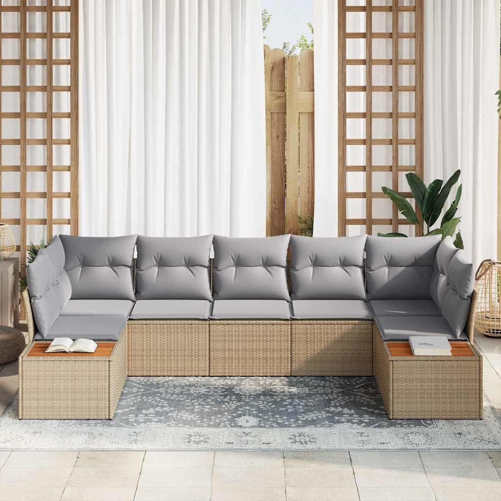 Tuin Sofa Set met kussen 7 pcs Beige poly rattan is nu te koop bij PeponiXL, paradijselijk wonen!