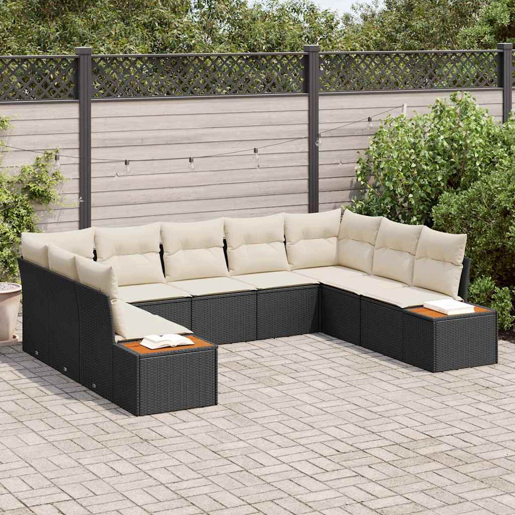 Tuinbankenset met kussen 9 pcs Zwart Poly riet is nu te koop bij PeponiXL, paradijselijk wonen!