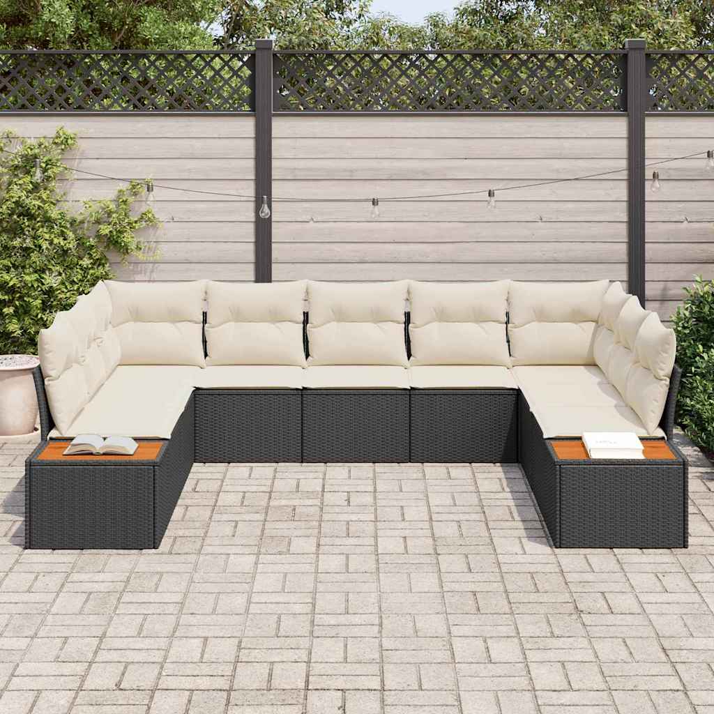 Tuinbankenset met kussen 9 pcs Zwart Poly riet is nu te koop bij PeponiXL, paradijselijk wonen!