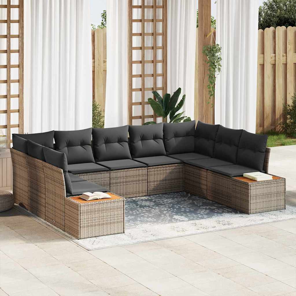 Tuinbankenset met kussen 9 pcs Grijs Poly riet is nu te koop bij PeponiXL, paradijselijk wonen!