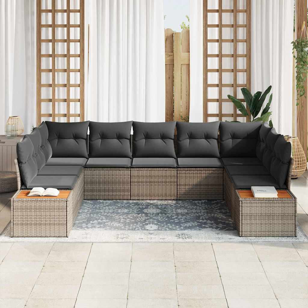 Tuinbankenset met kussen 9 pcs Grijs Poly riet is nu te koop bij PeponiXL, paradijselijk wonen!