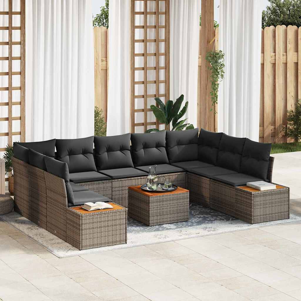 Tuinbankenset met kussen 10 pcs Grijs Poly riet is nu te koop bij PeponiXL, paradijselijk wonen!