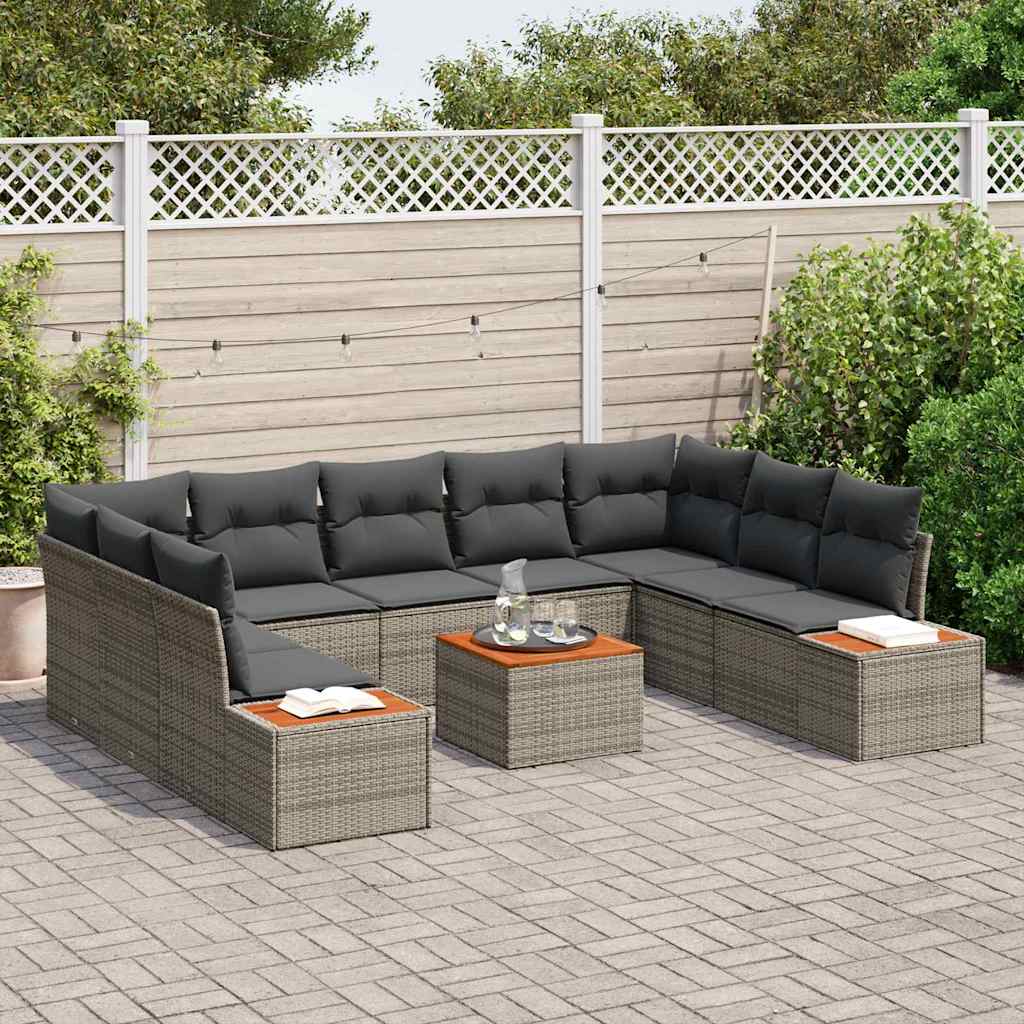 Tuinbankenset met kussen 10 pcs Grijs Poly riet is nu te koop bij PeponiXL, paradijselijk wonen!