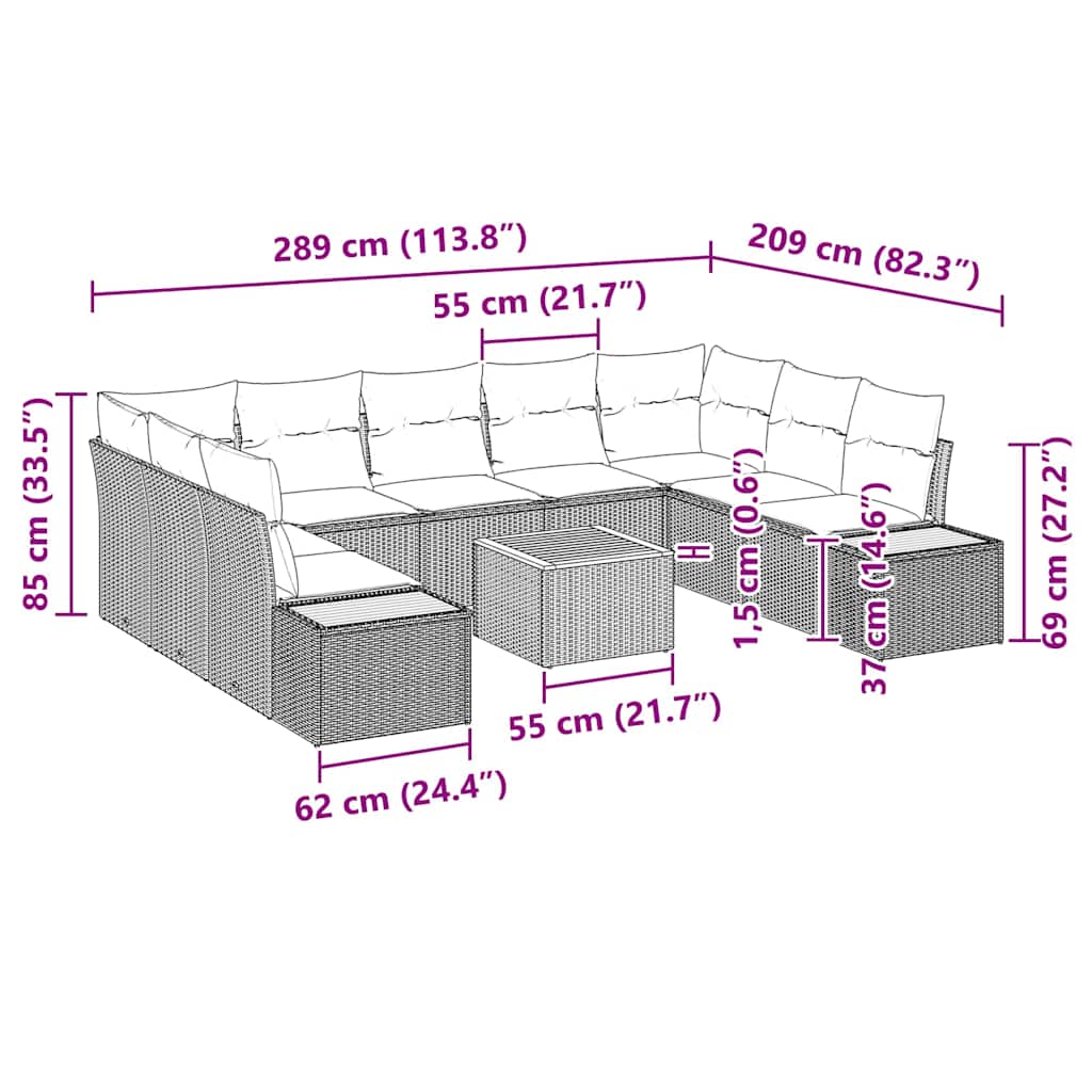 Tuinbankenset met kussen 10 pcs Grijs Poly riet is nu te koop bij PeponiXL, paradijselijk wonen!