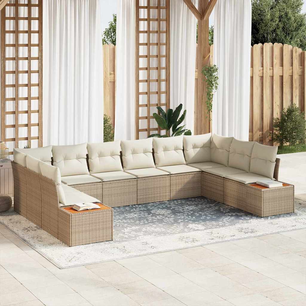 Tuinbankenset met kussen 10 pcs Beige Poly riet is nu te koop bij PeponiXL, paradijselijk wonen!