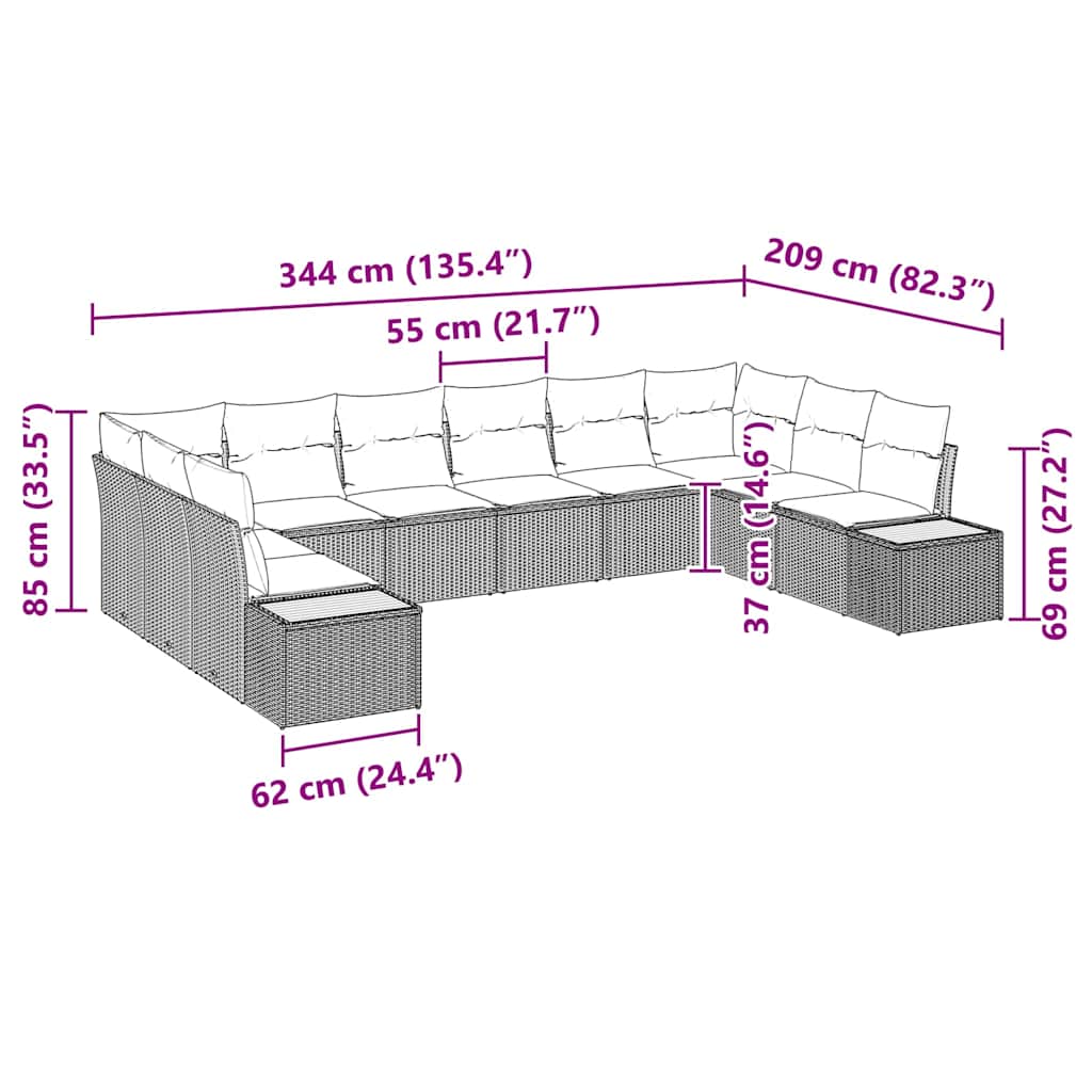 Tuinbankenset met kussen 10 pcs Beige Poly riet is nu te koop bij PeponiXL, paradijselijk wonen!