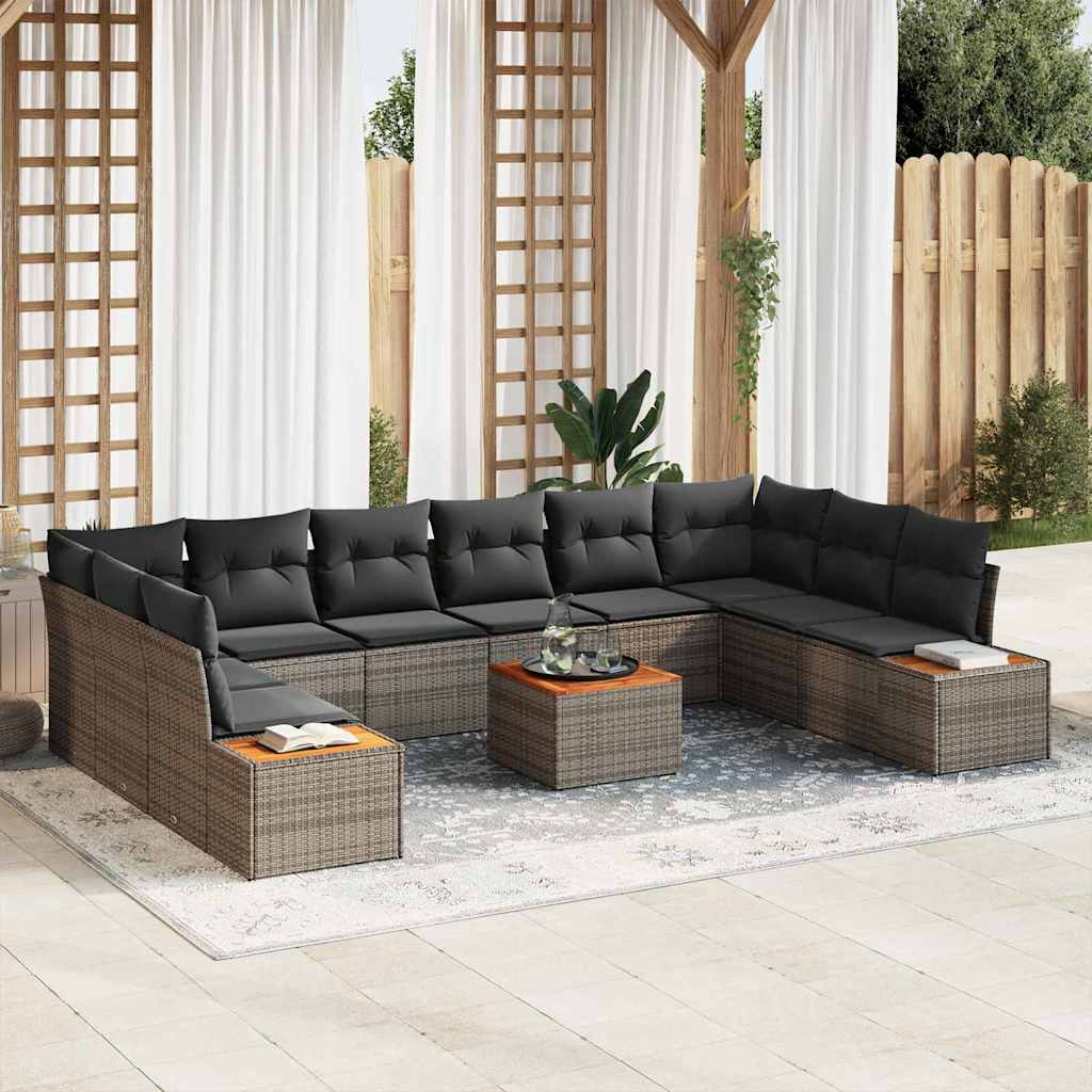 Tuinbankenset met kussen 11 pcs Grijs Poly riet is nu te koop bij PeponiXL, paradijselijk wonen!
