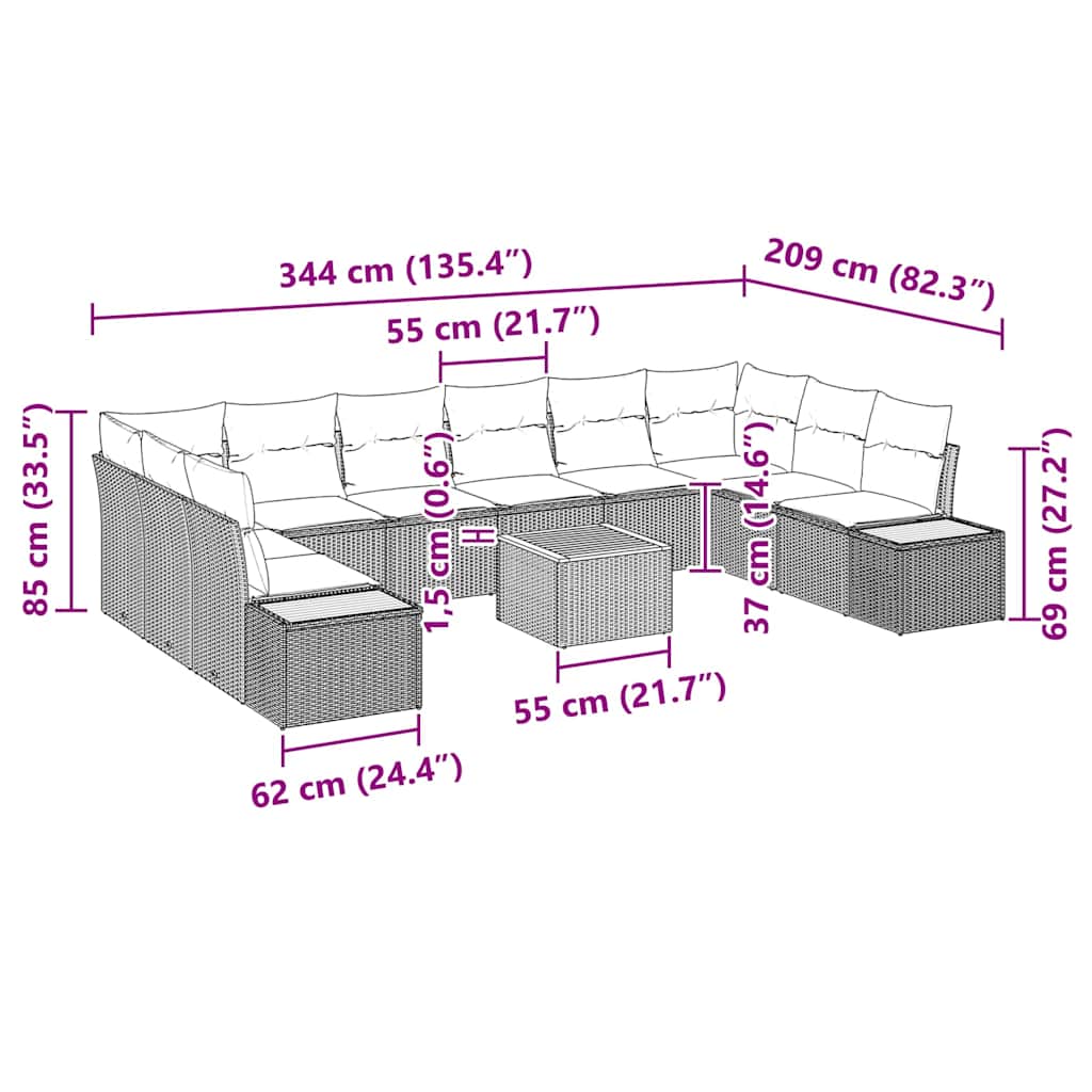 Tuinbankenset met kussen 11 pcs Grijs Poly riet is nu te koop bij PeponiXL, paradijselijk wonen!
