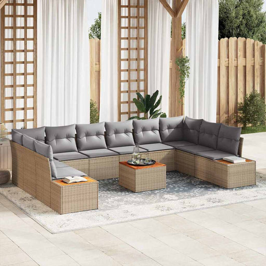 Tuinbankenset met kussen 11 pcs Beige Poly riet is nu te koop bij PeponiXL, paradijselijk wonen!