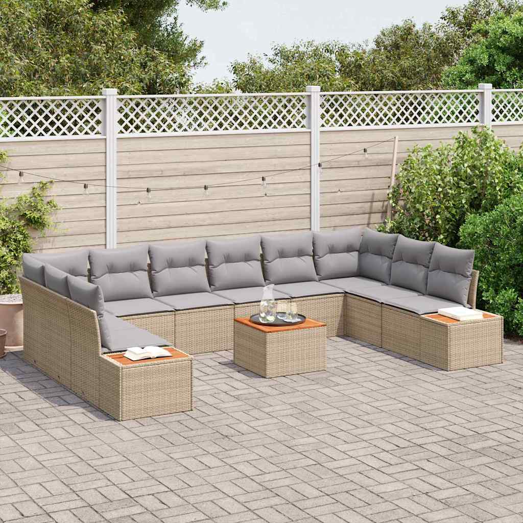 Tuinbankenset met kussen 11 pcs Beige Poly riet is nu te koop bij PeponiXL, paradijselijk wonen!