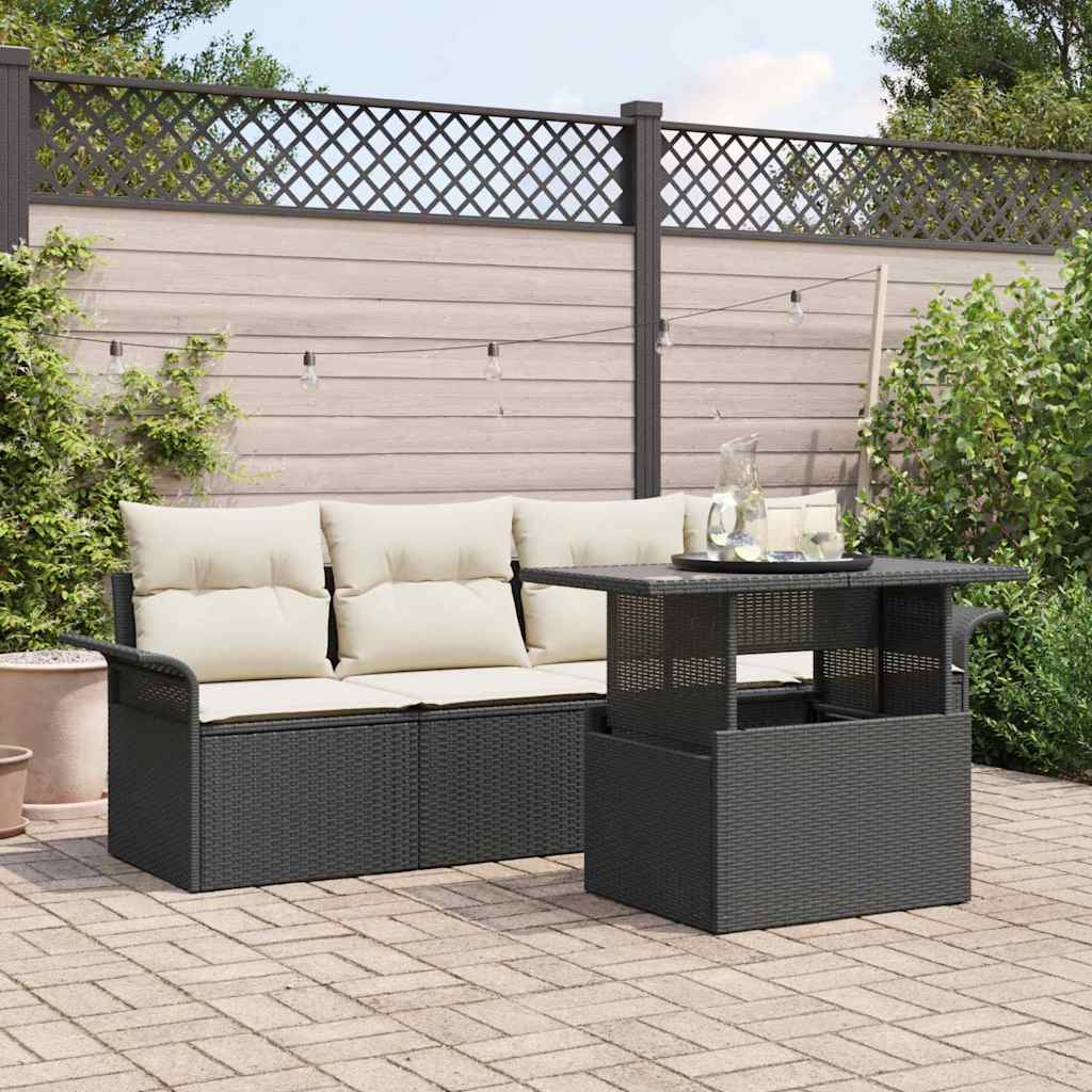 Tuin Sofa Set met kussen 5 pcs Zwart poly rattan is nu te koop bij PeponiXL, paradijselijk wonen!