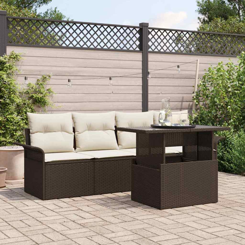 Tuin Sofa Set met kussen 5 pcs Bruin poly rattan is nu te koop bij PeponiXL, paradijselijk wonen!