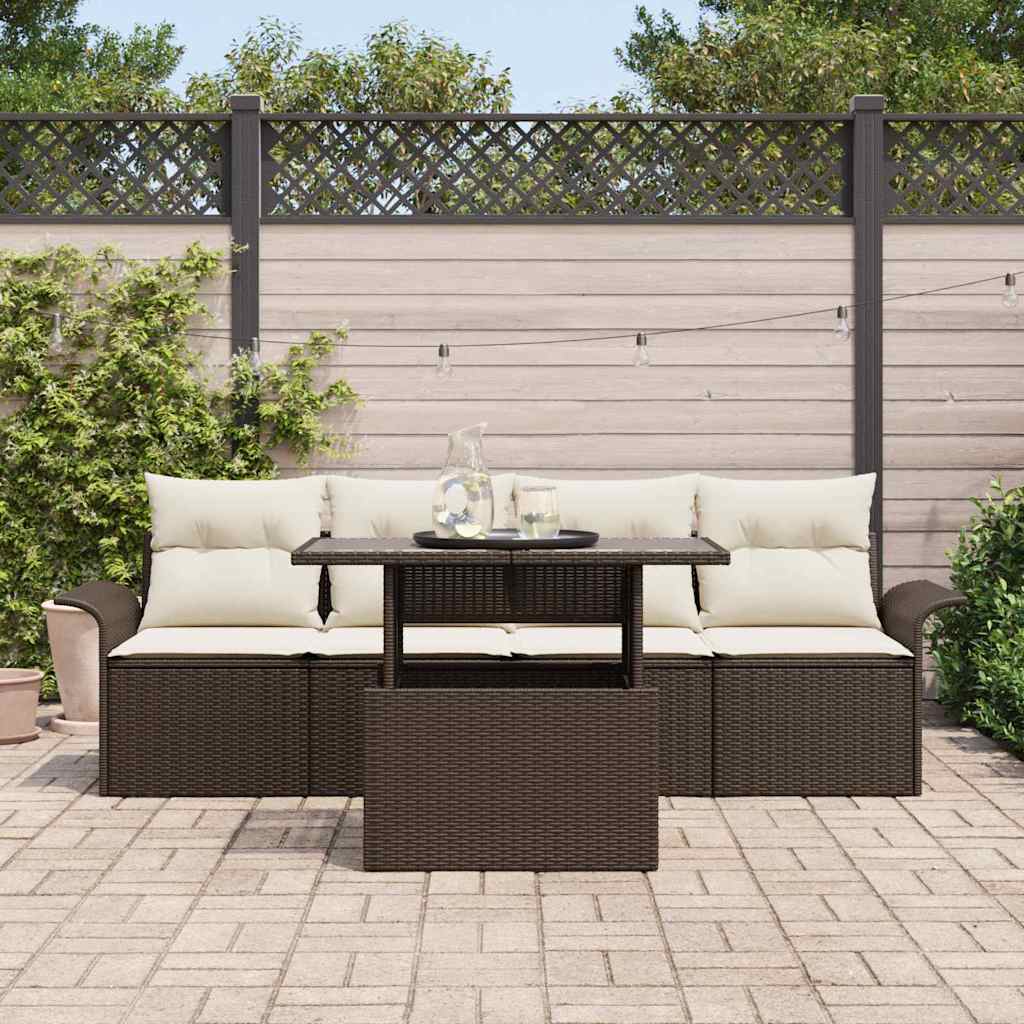 Tuin Sofa Set met kussen 5 pcs Bruin poly rattan is nu te koop bij PeponiXL, paradijselijk wonen!