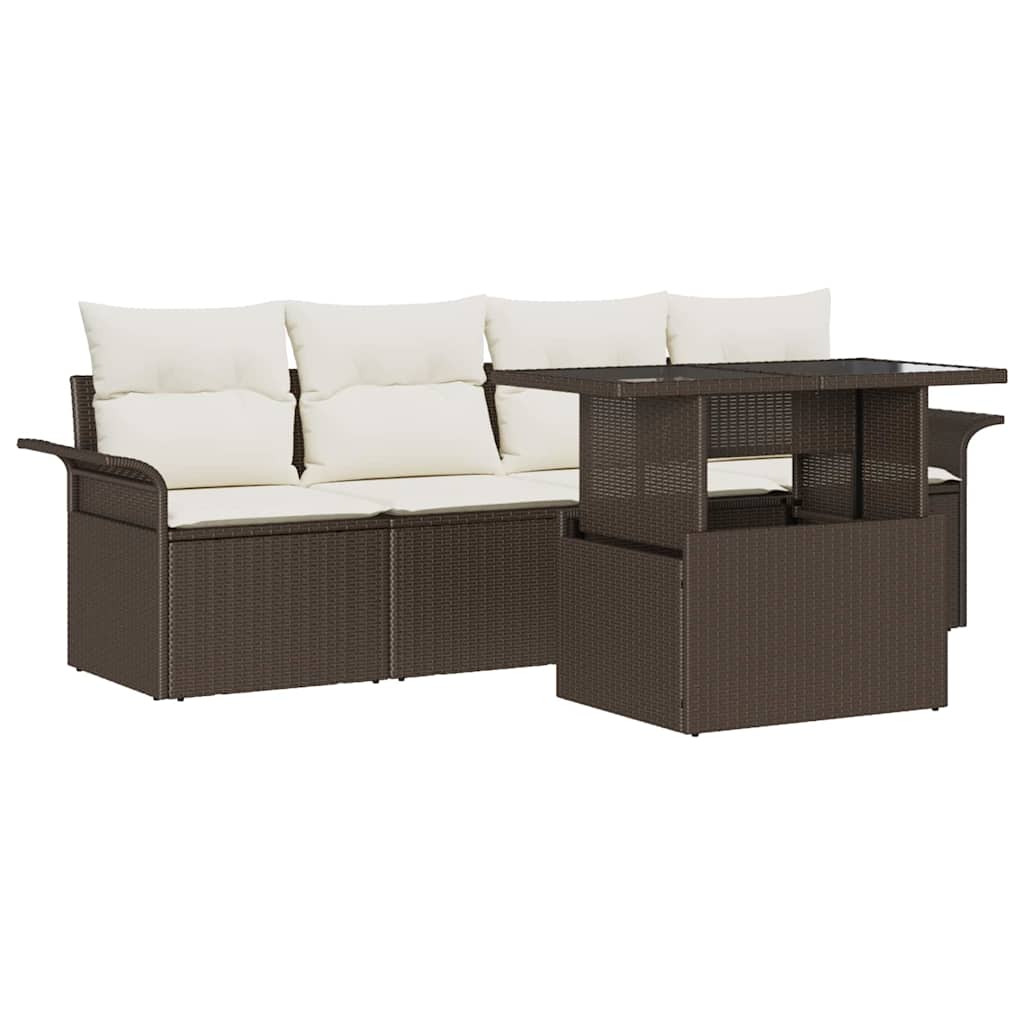 Tuin Sofa Set met kussen 5 pcs Bruin poly rattan is nu te koop bij PeponiXL, paradijselijk wonen!