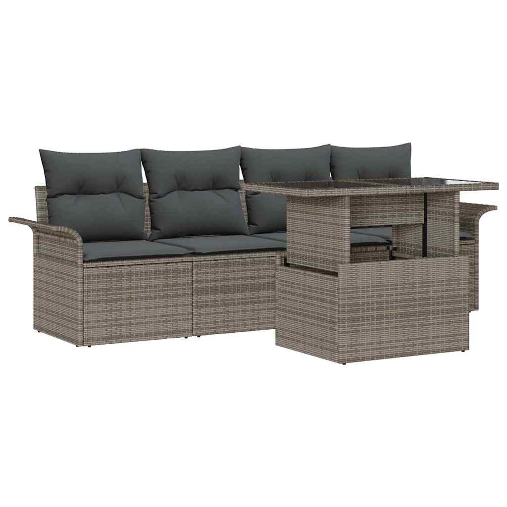 Tuin Sofa Set met kussen 5 pcs Grijs poly rattan is nu te koop bij PeponiXL, paradijselijk wonen!