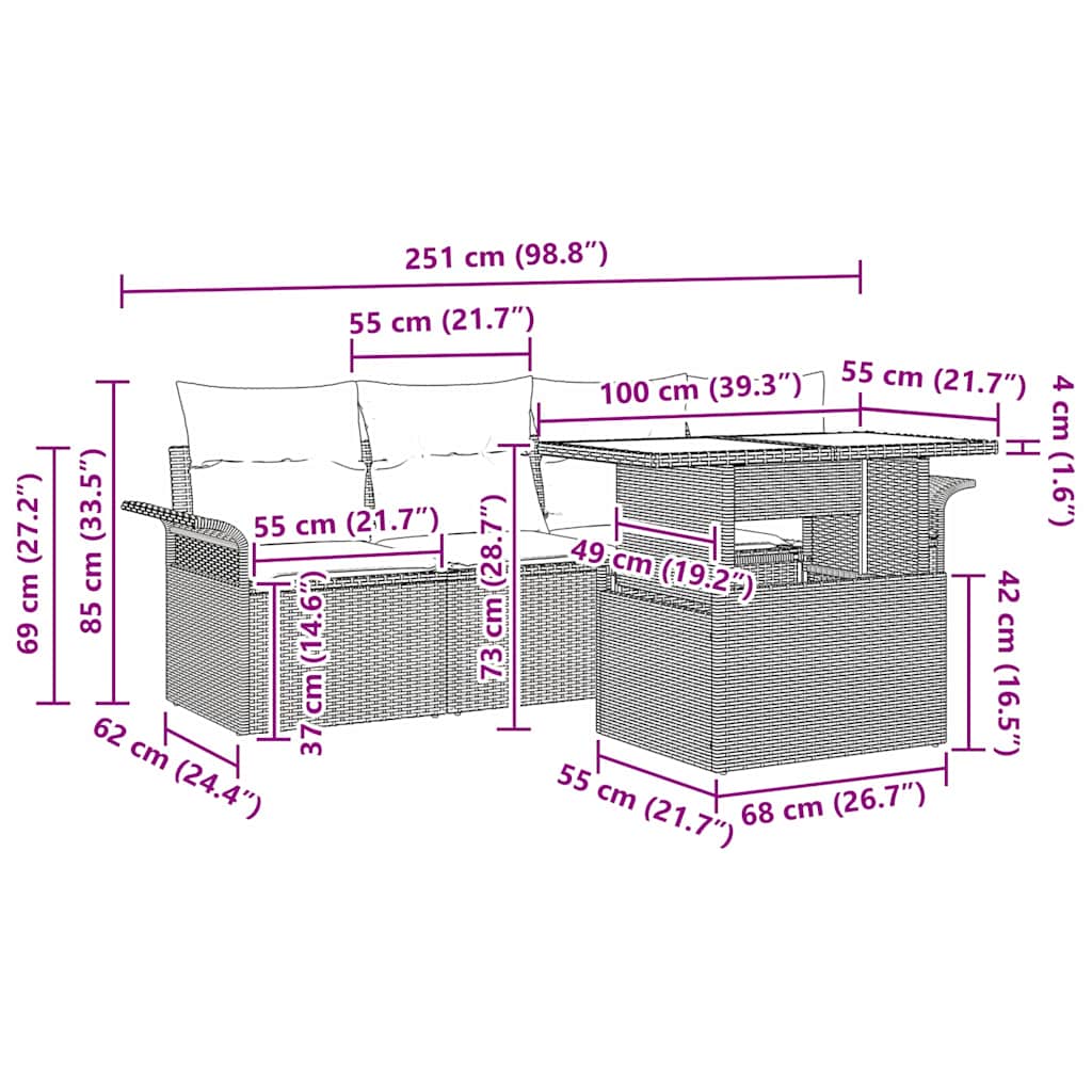 Tuin Sofa Set met kussen 5 pcs Grijs poly rattan is nu te koop bij PeponiXL, paradijselijk wonen!
