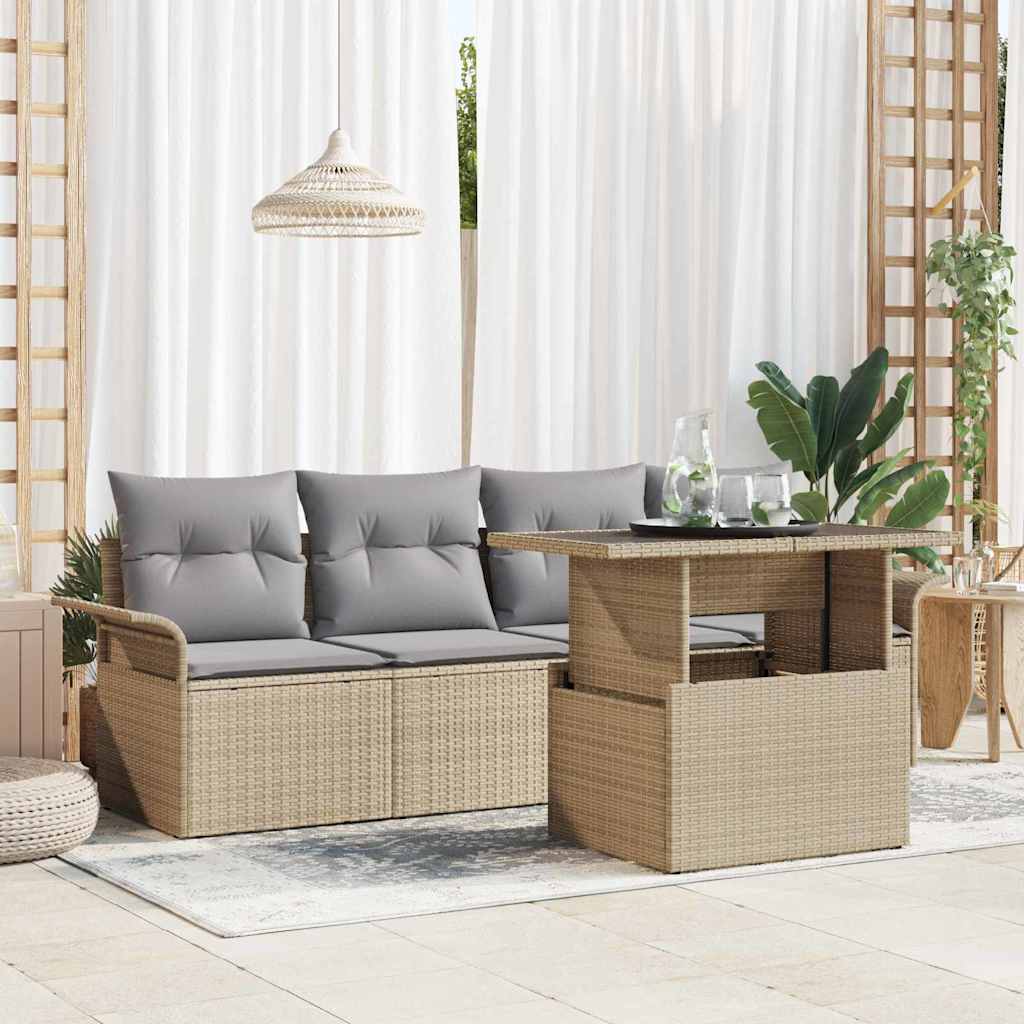 Tuin Sofa Set met kussen 5 pcs Beige poly rattan is nu te koop bij PeponiXL, paradijselijk wonen!
