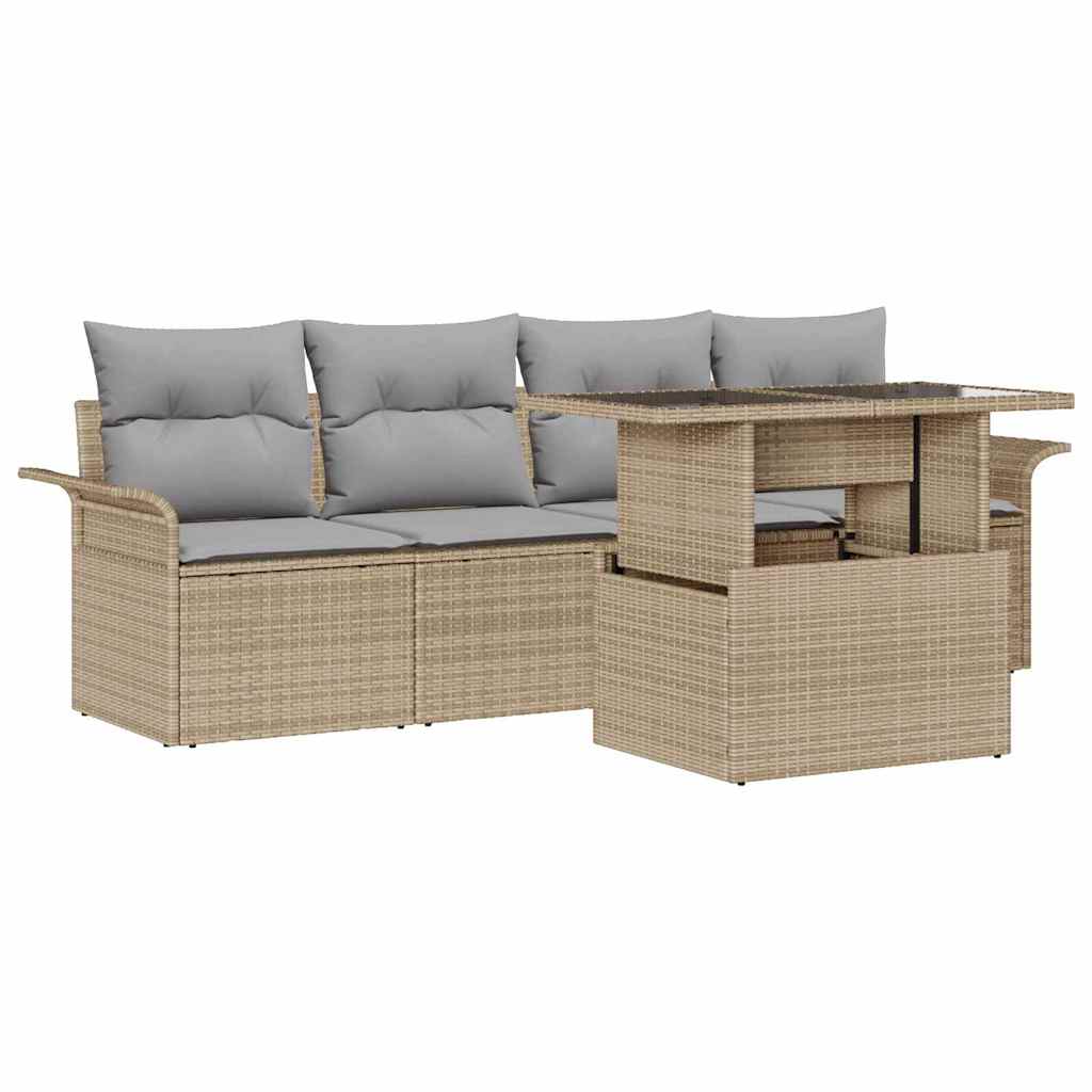 Tuin Sofa Set met kussen 5 pcs Beige poly rattan is nu te koop bij PeponiXL, paradijselijk wonen!