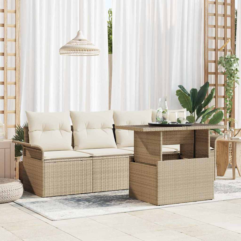 Tuin Sofa Set met kussen 5 pcs Beige poly rattan