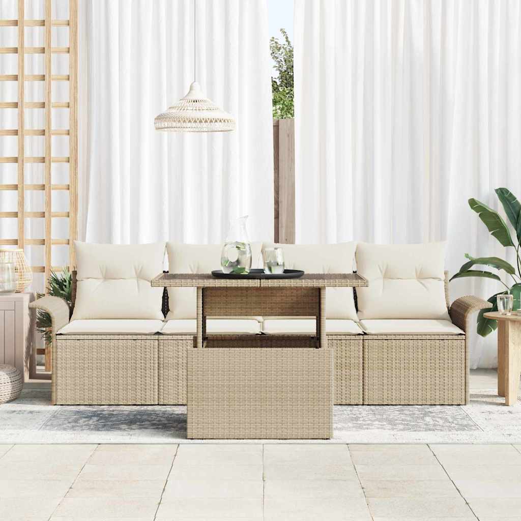 Tuin Sofa Set met kussen 5 pcs Beige poly rattan