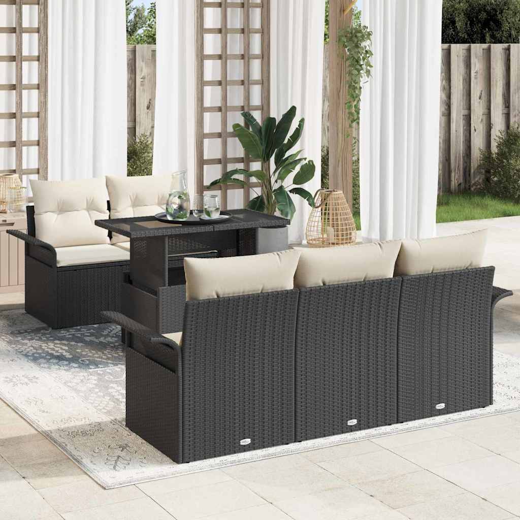 Tuin Sofa Set met kussen 6 pcs Zwart poly rattan is nu te koop bij PeponiXL, paradijselijk wonen!