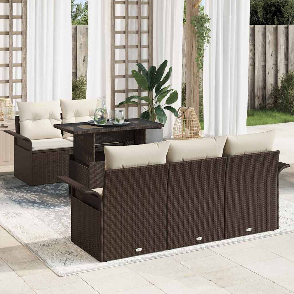 Tuin Sofa Set met kussen 6 pcs Bruin poly rattan is nu te koop bij PeponiXL, paradijselijk wonen!