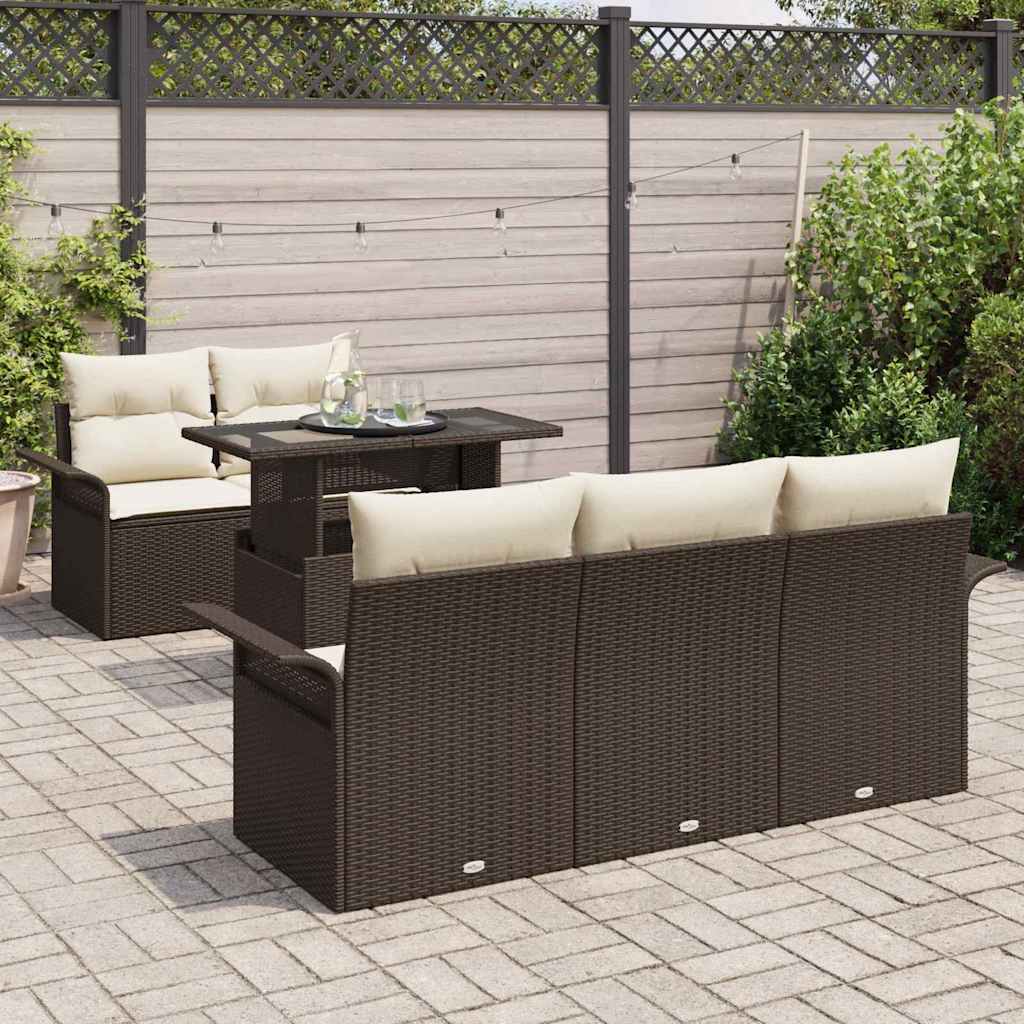Tuin Sofa Set met kussen 6 pcs Bruin poly rattan is nu te koop bij PeponiXL, paradijselijk wonen!