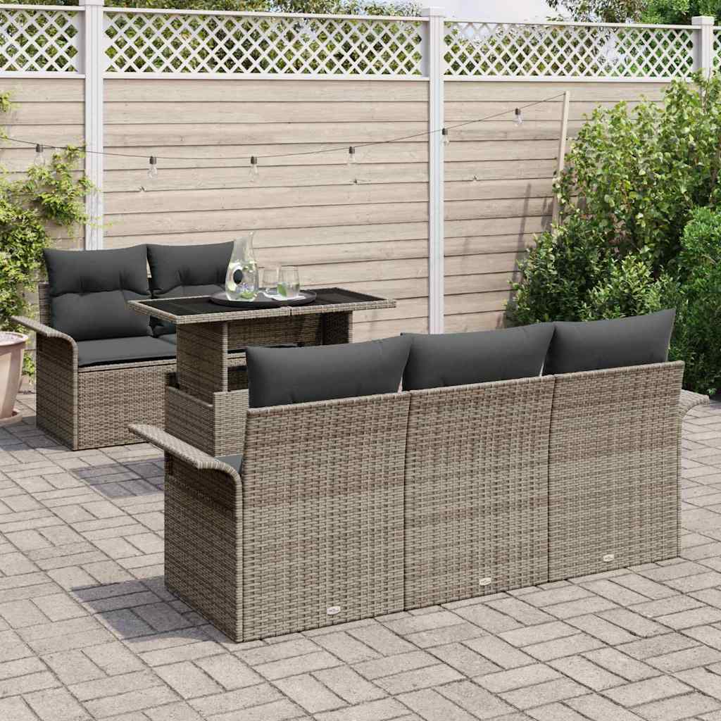 Tuin Sofa Set met kussen 6 pcs Grijs poly rattan is nu te koop bij PeponiXL, paradijselijk wonen!