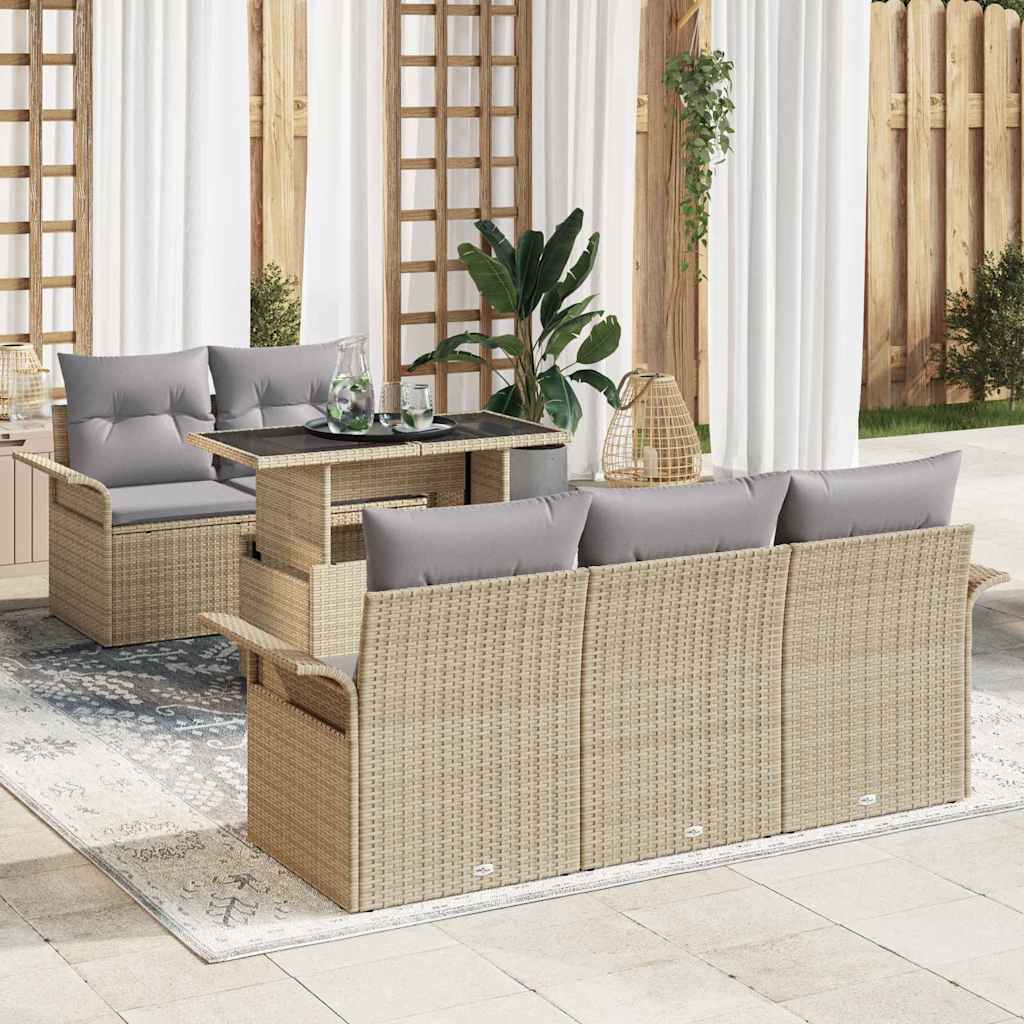 Tuin Sofa Set met kussen 6 pcs Beige poly rattan is nu te koop bij PeponiXL, paradijselijk wonen!