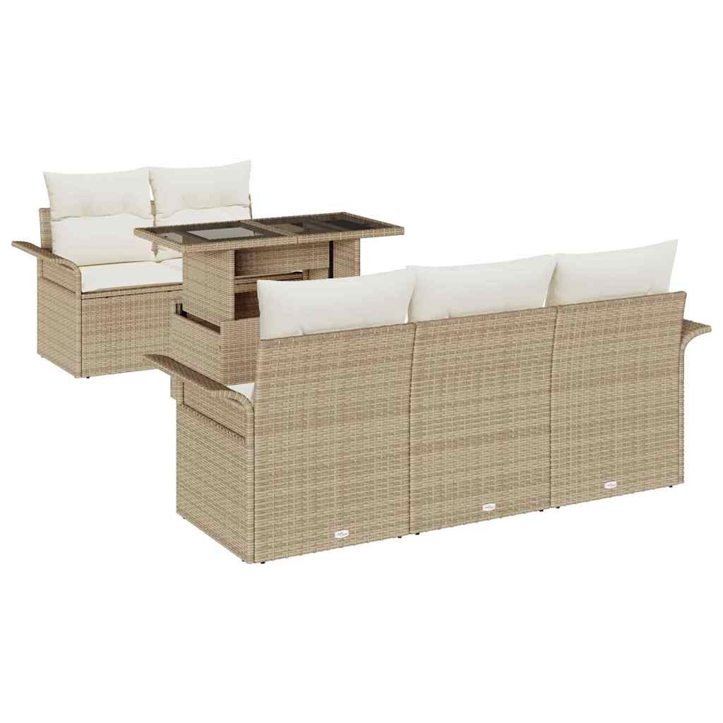 Tuin Sofa Set met kussen 6 pcs Beige poly rattan